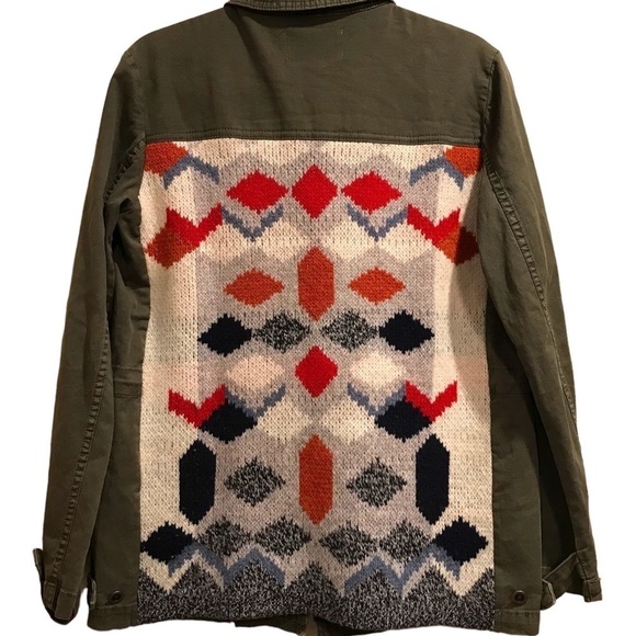 Anthropologie Jacket Military Army Green Lambswool Sweater Blanket Knit Back S - Picture 1 of 8